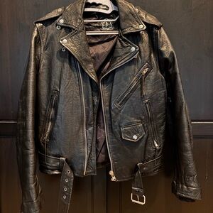 Vintage UMR  Black 100% cowhide Leather Motorcycle Jacket - Women/Men